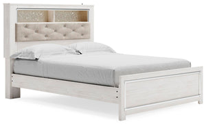 Altyra Queen Panel Bookcase 2-Drawer Storage Bed White