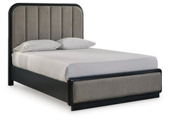 Rowanbeck Queen Upholstered Panel Bed Gray/Black