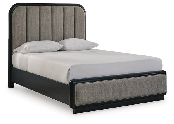 Rowanbeck Queen Upholstered Panel Bed Gray/Black