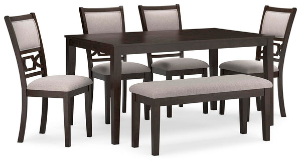 Langwest Dining Table & 4 Chairs & Bench Brown