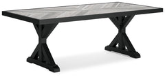 Beachcroft Outdoor Rectangle Dining Table with Umbrella Option Black/Light Gray