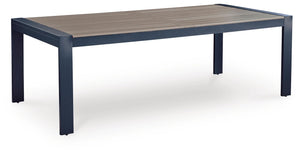 East Beach Outdoor Rectangle Dining Table with Umbrella Option Navy Blue/Driftwood