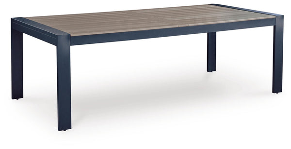 East Beach Outdoor Rectangle Dining Table with Umbrella Option Navy Blue/Driftwood