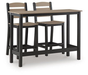 Shoreline Beach Outdoor Counter Table & 2 Barstools Black/Beige