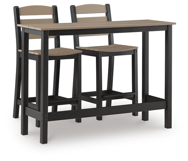 Shoreline Beach Outdoor Counter Table & 2 Barstools Black/Beige