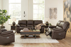 Leesworth Power Reclining Sofa, Loveseat & Recliner Dark Brown