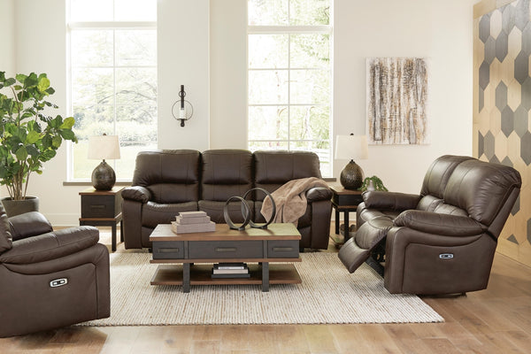 Leesworth Power Reclining Sofa, Loveseat & Recliner Dark Brown
