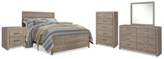 Culverbach Queen Panel Bed, Dresser, Mirror, Chest & 2 Nightstands Gray