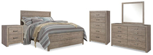 Culverbach Queen Panel Bed, Dresser, Mirror, Chest & 2 Nightstands Gray