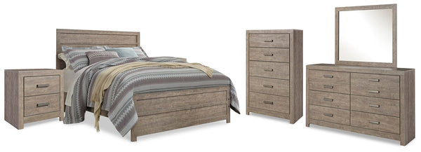 Culverbach Queen Panel Bed, Dresser, Mirror, Chest & 2 Nightstands Gray