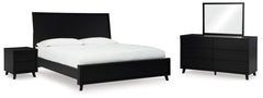 Danziar King Panel Bed, Dresser, Mirror & Nightstand Black
