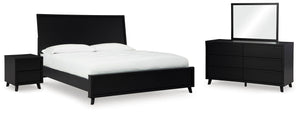 Danziar King Panel Bed, Dresser, Mirror & Nightstand Black