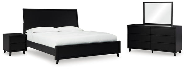 Danziar King Panel Bed, Dresser, Mirror & Nightstand Black