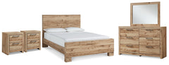 Hyanna Queen Panel Bed with Dresser, Mirror & 1 Nightstand Tan Brown