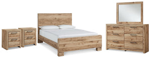 Hyanna Queen Panel Bed with Dresser, Mirror & 1 Nightstand Tan Brown