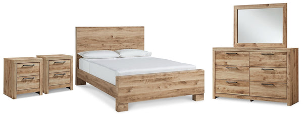 Hyanna Queen Panel Bed with Dresser, Mirror & 1 Nightstand Tan Brown
