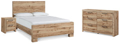 Hyanna Queen Panel Bed, Dresser, & Nightstand Tan Brown