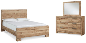 Hyanna King Panel Bed, Dresser & Mirror Tan Brown