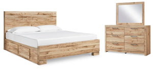 Hyanna King Panel Bed with 2 Sides of Storage, Dresser & Mirror Tan Brown