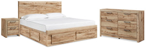 Hyanna Queen Storage Bed, Dresser & Nightstand Tan Brown