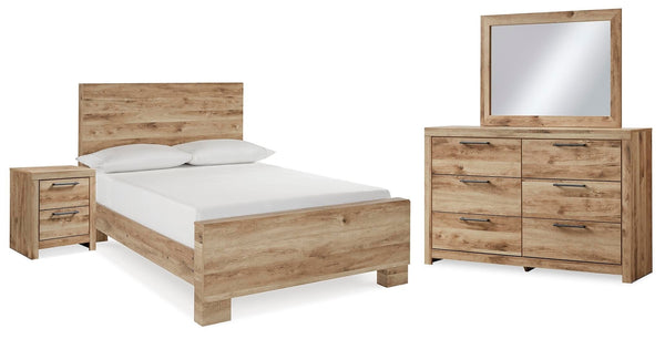 Hyanna Full Panel Bed, Dresser, Mirror & Nightstand Tan Brown
