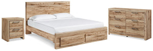 Hyanna Queen Panel Storage Bed, Dresser & Nightstand Tan Brown