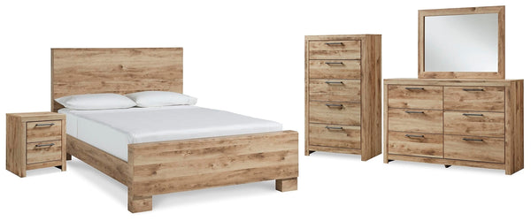 Hyanna Queen Panel Bed, Dresser, Mirror, Chest & Nightstand Tan Brown