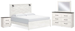 Gerridan King Panel Bed, Dresser, Mirror & Nightstand White/Gray