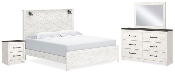 Gerridan King Panel Bed, Dresser, Mirror & Nightstand White/Gray