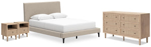 Cielden Queen Upholstered Bed, Dresser & 2 Nightstands Two-tone