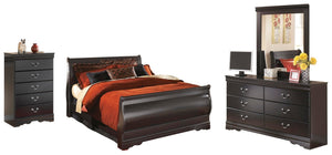 Huey Vineyard Queen Sleigh Bed with Dresser, Mirror & Chest of Drawers Black