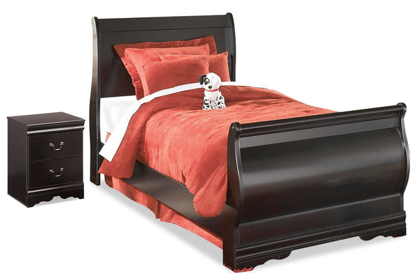 Huey Vineyard Twin Sleigh Bed & Nightstand Black