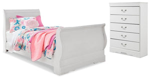 Anarasia Twin Sleigh Bed & Chest White