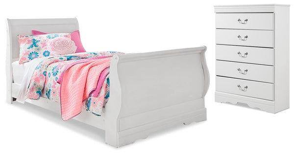 Anarasia Twin Sleigh Bed & Chest White