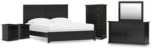 Maribel King Panel Bed, Dresser, Mirror, Chest, & 2 Nightstands Black