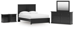 Maribel Queen Panel Bed with Dresser, Mirror & 2 Nightstands Black