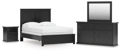 Maribel Full Panel Bed, Dresser, Mirror & Nightstand Black