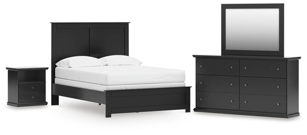 Maribel Full Panel Bed, Dresser, Mirror & Nightstand Black
