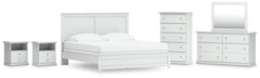 Bostwick Shoals King Panel Bed, Dresser, Mirror, Chest & 2 Nightstands White