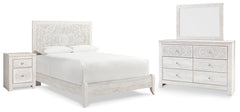 Paxberry Queen Panel Bed, Dresser, Mirror & Nightstand Whitewash