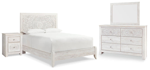 Paxberry Queen Panel Bed, Dresser, Mirror & Nightstand Whitewash