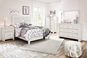 Paxberry Full Panel Bed, Dresser, Mirror & Chest Whitewash