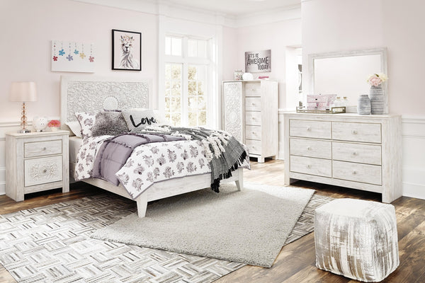 Paxberry Full Panel Bed, Dresser, Mirror & Chest Whitewash