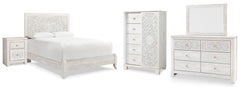 Paxberry Queen Panel Bed, Dresser, Mirror, Chest & Nightstand Whitewash