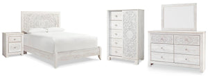 Paxberry Queen Panel Bed, Dresser, Mirror, Chest & Nightstand Whitewash