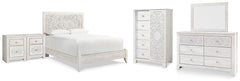 Paxberry Queen Panel Bed, Dresser, Mirror, Chest & 2 Nightstands Whitewash
