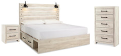 Cambeck King Panel Bed with Storage, Chest & Nightstand Whitewash