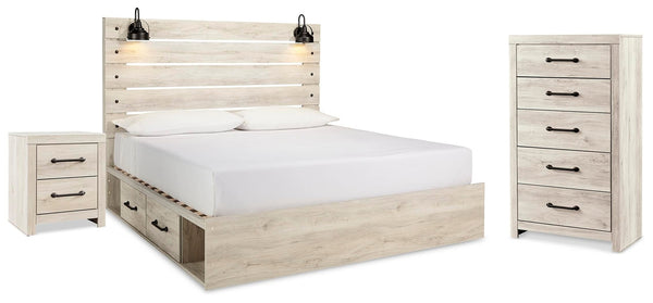 Cambeck King Panel Bed with Storage, Chest & Nightstand Whitewash