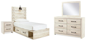 Cambeck Twin Storage Bed, Dresser, Mirror & Nightstand Whitewash
