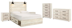 Cambeck King Storage Bed, Dresser, Chest & 2 Nightstands Whitewash